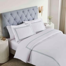 100% Cotton Chain Links Embroidered Duvet Cover Set (Color: White/Silver, size: King/California King)