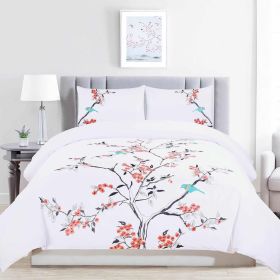 100% Cotton Cherry Garden Embroidered Duvet Cover Set (Color: Coral, size: King/California King)