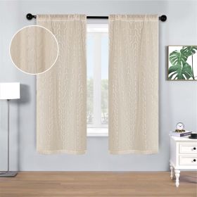Cormac Printed Geometric Trellis Sheer Curtain Set of 2 Panels (Color: Ivory, size: 52"x63")