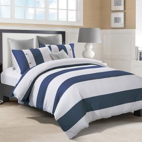 100% Cotton Nautical Stripe Duvet Cover Set Cotton (size: Full/Queen)