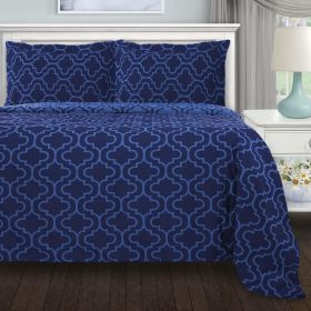 100% Cotton Flannel Trellis Pattern Duvet Cover Set (Color: Navy Blue, size: Twin)