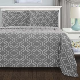 100% Cotton Flannel Trellis Pattern Duvet Cover Set (Color: Grey, size: Twin)