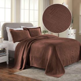 Lightweight Cotton Bedspread Sets 3-Piece Geometric Fret Jacquard Matelassé Scalloped (Color: Cappuccino, size: Twin)