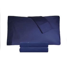 Cotton Percale 300 Thread Count Solid 2 Piece Pillowcase Set (Color: Crown Blue, size: King)