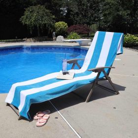 Cabana Striped Cotton Standard Size Chaise Lounge Chair Cover Set (Color: Turquoise)