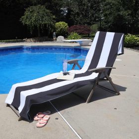 Cabana Striped Cotton Standard Size Chaise Lounge Chair Cover Set (Color: Charcoal)