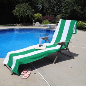 Cabana Striped Cotton Standard Size Chaise Lounge Chair Cover Set (Color: Green)