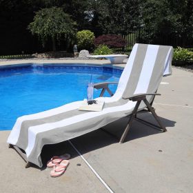 Cabana Striped Cotton Standard Size Chaise Lounge Chair Cover Set (Color: Light Grey)