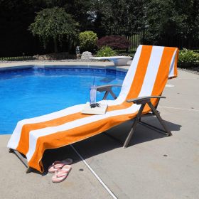 Cabana Striped Cotton Standard Size Chaise Lounge Chair Cover Set (Color: Orange)