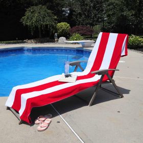 Cabana Striped Cotton Standard Size Chaise Lounge Chair Cover Set (Color: Red)