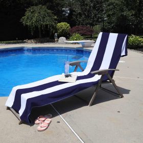 Cabana Striped Cotton Standard Size Chaise Lounge Chair Cover Set (Color: Blue)