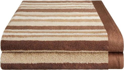 Cotton Striped Medium Weight 2 Piece Bath Sheet Set (Color: Chocolate, size: 2 Piece Bath Sheets)