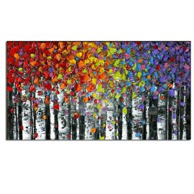 100% Hand Painted  Abstract Oil Painting Wall Art Modern Minimalist Colorful Tree Landscape Picture Canvas Home Decor For Living Room Bedroom No (size: 75x150cm)