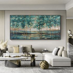 Hand Painted Oil Painting Green Forest Painting on Canvas Abstract Gold Foil Oil Painting Trees Landscape Nature Textured Acrylic Painting Large (Style: 01, size: 40x80cm)