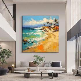 Hand Painted Oil Painting Abstract Tropical Seascape Oil Painting on Canvas Original Beach Painting Landscape Home Decor Living room Wall Decor M (Style: 01, size: 80x80cm)