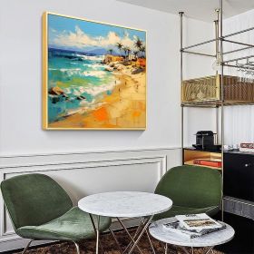 Hand Painted Oil Painting Abstract Tropical Seascape Oil Painting on Canvas Original Beach Painting Landscape Home Decor Living room Wall Decor M (Style: 01, size: 70x70cm)