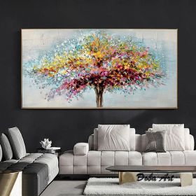 Handmade Oil Painting CanvasWall Art Decoration Abstract Knife Painting Landscape Tree For Home Decor Rolled Frameless Unstretched Painting (Style: 01, size: 90x120cm)