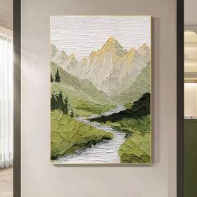 Hand Painted Oil Painting Large Textured Canvas Art Mountains Landscape Art Painting Green Abstract Wall Art Light Green Landscape Painting Sky A (Style: 01, size: 60x90cm)