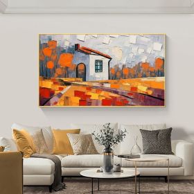 Hand Painted Oil Painting Original Village Landscape Oil Painting On Canvas Abstract Colorful Art Living Room Wall Decor Countryside Painting Cus (Style: 01, size: 60x120cm)