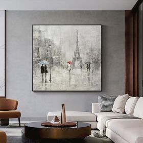 Handmade Oil Painting Abstract Rainy Paris City Landscape Wall Art Large Original Eiffel Tower Oil Painting On Canvas Modern Cityscape Painting F (Style: 01, size: 50x50cm)