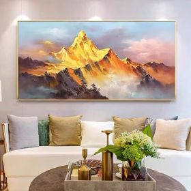 Gold Mountain Oil Painting on Canvas Original Blue Sky Painting Gold Wall Art Abstract Natural Landscape Boho Decor Wall Art Home Decor (Style: 01, size: 40x80cm)
