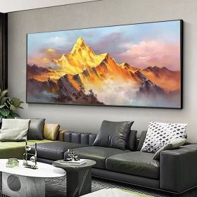 Gold Mountain Oil Painting on Canvas Original Blue Sky Painting Gold Wall Art Abstract Natural Landscape Boho Decor Wall Art Home Decor (Style: 01, size: 70x140cm)