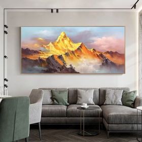Gold Mountain Oil Painting on Canvas Original Blue Sky Painting Gold Wall Art Abstract Natural Landscape Boho Decor Wall Art Home Decor (Style: 01, size: 100x200cm)