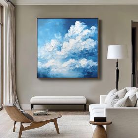 Cloudy Sky Oil Painting Blue and White Cloud Abstract Painting Blue Sky Painting Landscape Wall Painting Minimalist Wall Art (Style: 01, size: 60x60cm)