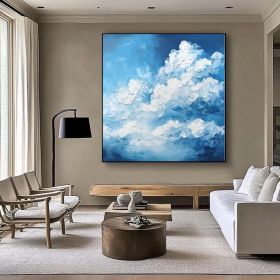 Cloudy Sky Oil Painting Blue and White Cloud Abstract Painting Blue Sky Painting Landscape Wall Painting Minimalist Wall Art (Style: 01, size: 100x100cm)