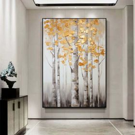 Handmade Oil Painting Original Landscape Painting Birch Trees Painting Gray Gold Wall Art Extra Large Wall Art Painting Modern Wall Decor Contemp (Style: 01, size: 90x130cm)
