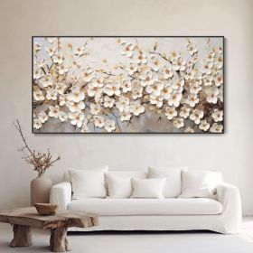 Spring Blooming Pear Hand Painted Blossom Landscape Oil Painting Hand Heavy Textured White Floral Art Modern Elegant Home Wall Decor Customizable (Style: 01, size: 40x80cm)