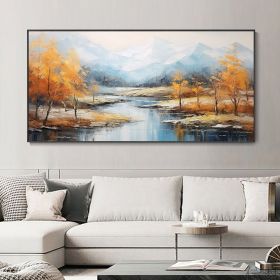 Original Hand Painted Snowy Mountain Canvas Oil Painting Custom Autumn Forest Wall Art Abstract River Landscape Painting Modern Living Room Decor (Style: 01, size: 120x240cm)
