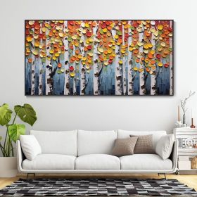 Textured Hand Painted Oil Painting Colorful Trees Abstract Forest Birch Woods Home Wall Decor Modern Boho Impressionist Bedroom Landscape Art (Style: 01, size: 40x80cm)