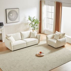 3-Seater + 1-Seater Combo Sofa Modern Living Room Sofa, Linen Fabric Sofa, Wooden Frame with 3 Pillows, Apartment Sofa Furniture (Color: as Pic)