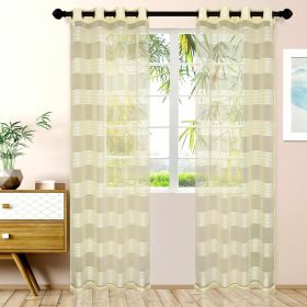 Dalisto Braided Rope Textured Grommet Sheer Curtain Set of 2 (Color: Cream, size: 52" x 63")