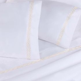 100% Egyptian Cotton 1000 Thread Count Embroidered Pillowcase Set (Color: Ivory, size: Standard)