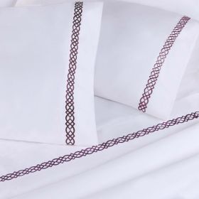 100% Egyptian Cotton 1000 Thread Count Embroidered Pillowcase Set (Color: Plum, size: King)