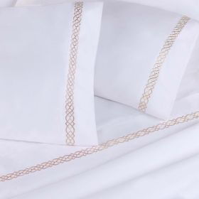 100% Egyptian Cotton 1000 Thread Count Embroidered Pillowcase Set (Color: Tan, size: King)