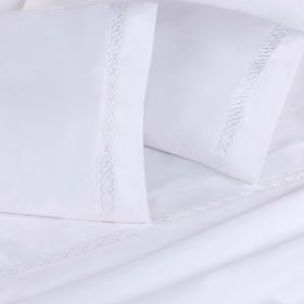 100% Egyptian Cotton 1000 Thread Count Embroidered Pillowcase Set (Color: White, size: Standard)