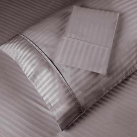 100% Egyptian Cotton 300 Thread Count Stripe Bed Pillowcase Set (Color: Gray, size: King)