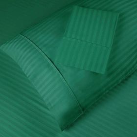 100% Egyptian Cotton 300 Thread Count Stripe Bed Pillowcase Set (Color: Hunter Green, size: Standard)