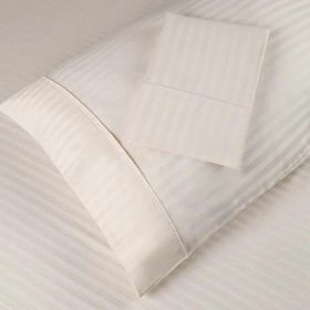 100% Egyptian Cotton 300 Thread Count Stripe Bed Pillowcase Set (Color: Ivory, size: Standard)