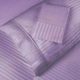 100% Egyptian Cotton 300 Thread Count Stripe Bed Pillowcase Set (Color: Lavender, size: King)
