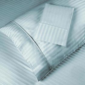 100% Egyptian Cotton 300 Thread Count Stripe Bed Pillowcase Set (Color: Light Blue, size: King)