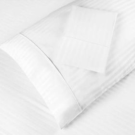 100% Egyptian Cotton 300 Thread Count Stripe Bed Pillowcase Set (Color: White, size: King)
