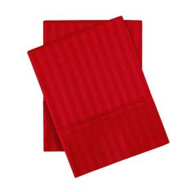 100% Egyptian Cotton 300 Thread Count Stripe Bed Pillowcase Set (Color: Red, size: King)