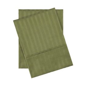 100% Egyptian Cotton 300 Thread Count Stripe Bed Pillowcase Set (Color: Sage, size: King)