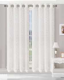 Embroidered Delicate Flower Sheer Grommet Curtain Panel Set (Color: Champagne, size: 52" x 96")