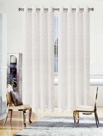 Embroidered Delicate Flower Sheer Grommet Curtain Panel Set (Color: Champagne, size: 52" x 63")