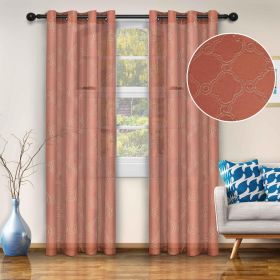 Embroidered Moroccan Trellis Sheer Grommet Curtain Panel Set (Color: Rust, size: 52" x 63")